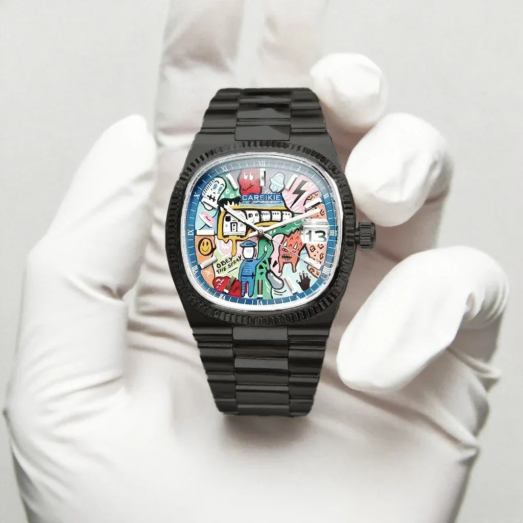 2026 New Square Men's Watch | Abstract Art Dial Luxury Iced Out Watch | Trendy Retro Niche Design | Silver Black Gold Street Style | Caratix - CaratixJewelry